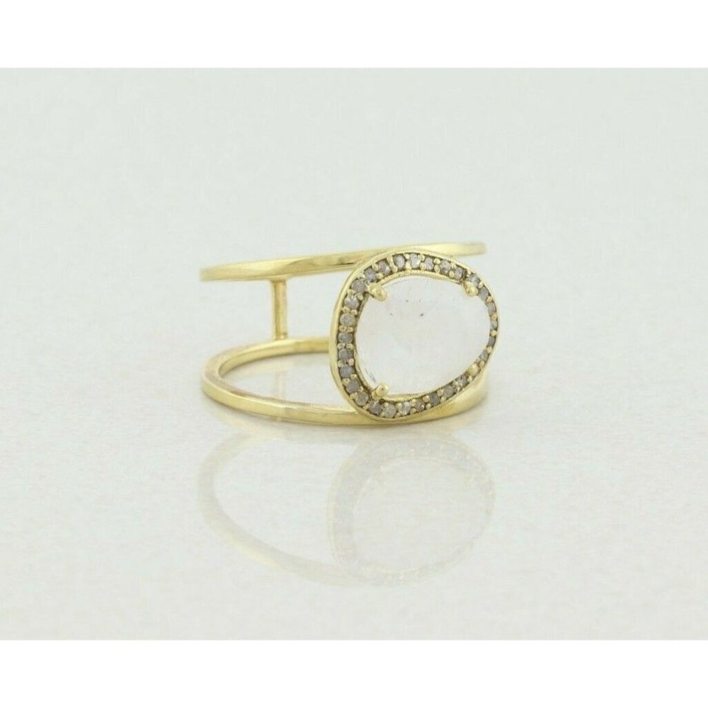 Gold over Sterling Silver Moonstone & Diamond Halo Ring Size 10 - Picture 5 of 9